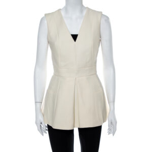 Alexander McQueen Cream V Neck Sleeveless Peplum Top M