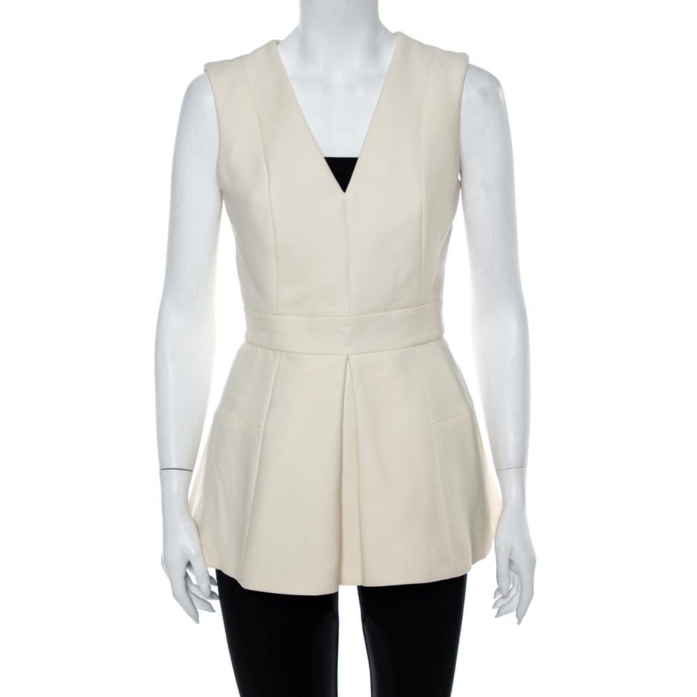 Alexander McQueen Cream V Neck Sleeveless Peplum Top M