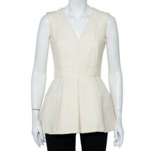 Alexander McQueen Cream Wool & Silk Sleeveless Peplum Top S