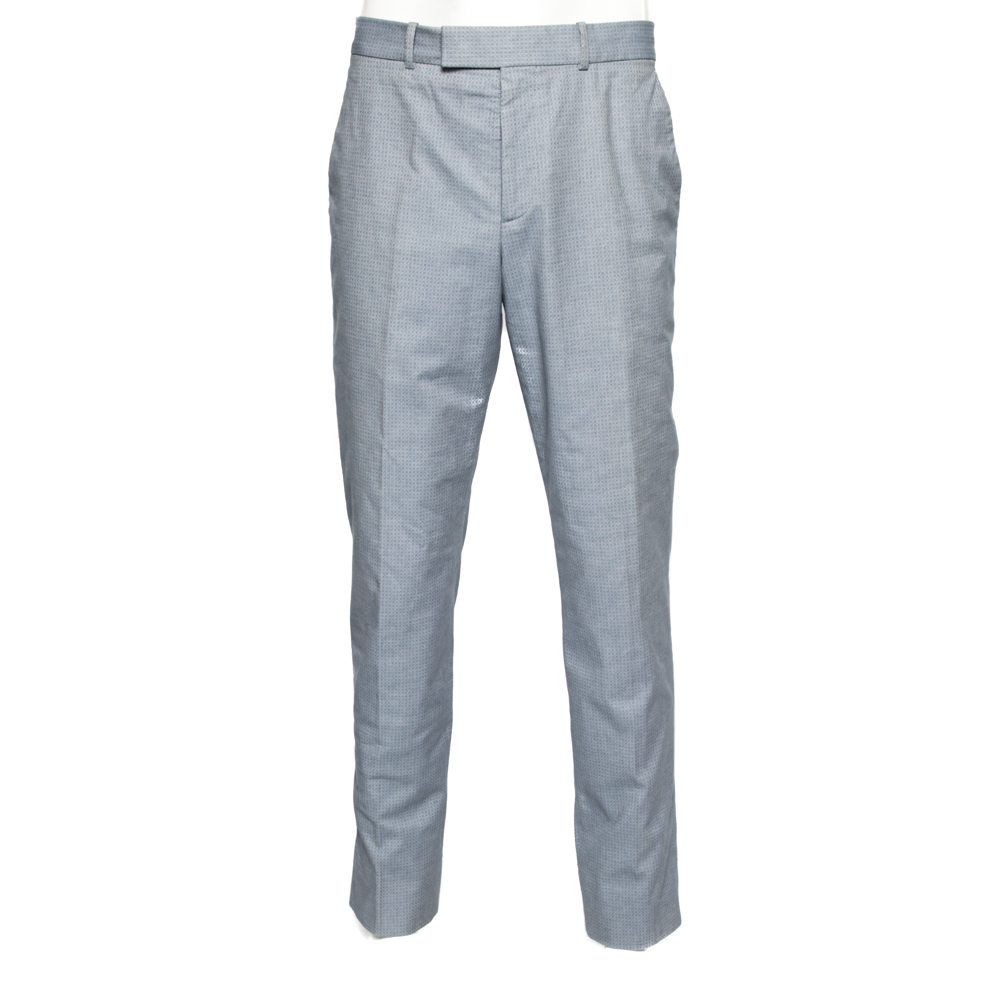luxury-women-alexander-mcqueen-used-clothes-p614756-004-2 Alexander McQueen Blue Textured Cotton Formal Trouser XL
