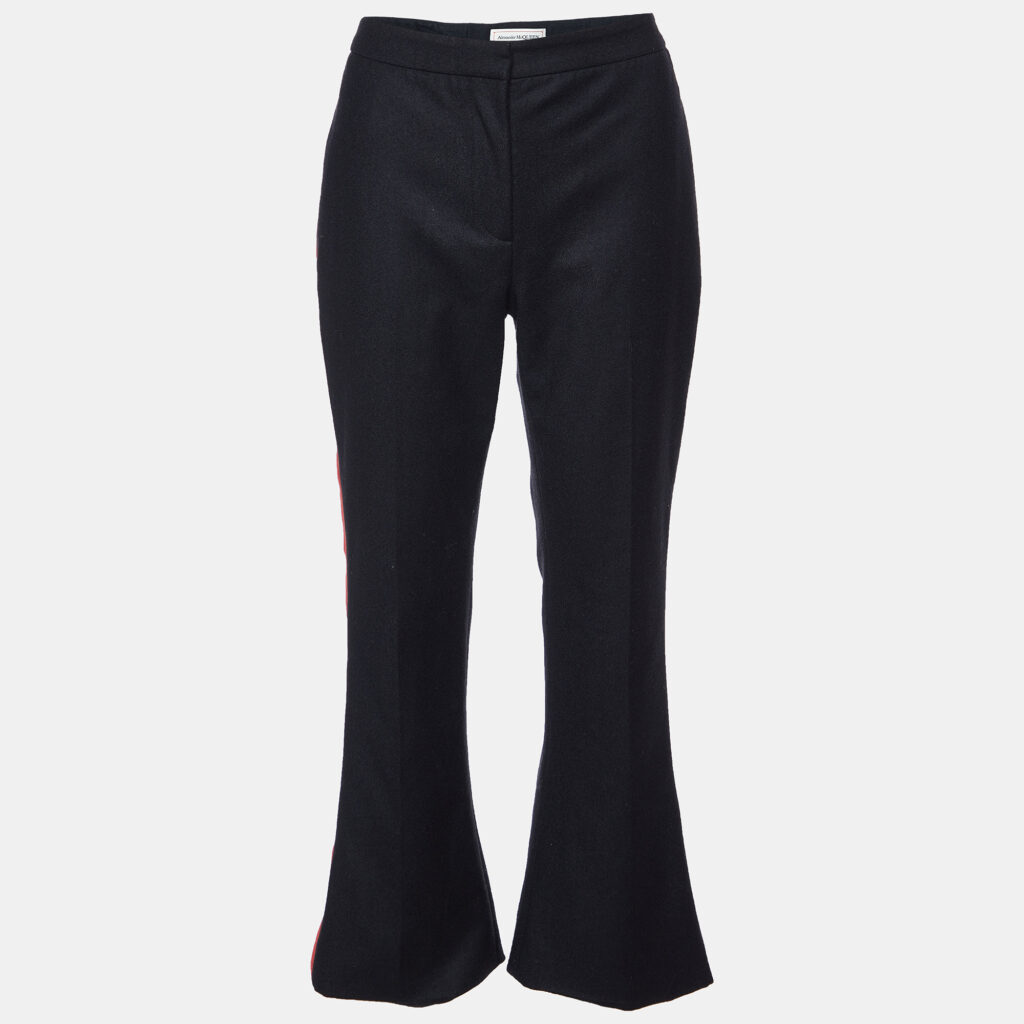 luxury-women-alexander-mcqueen-used-clothes-p984720-001 Alexander McQueen Black Wool Side Striped Flared Trouser M