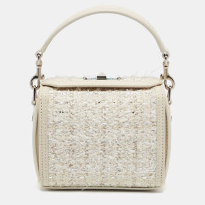 Alexander McQueen White Leather and Tweed Box 19 Shoulder Bag