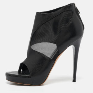 Alexander McQueen Black Leather and Mesh Ankle Length Boots Size 37