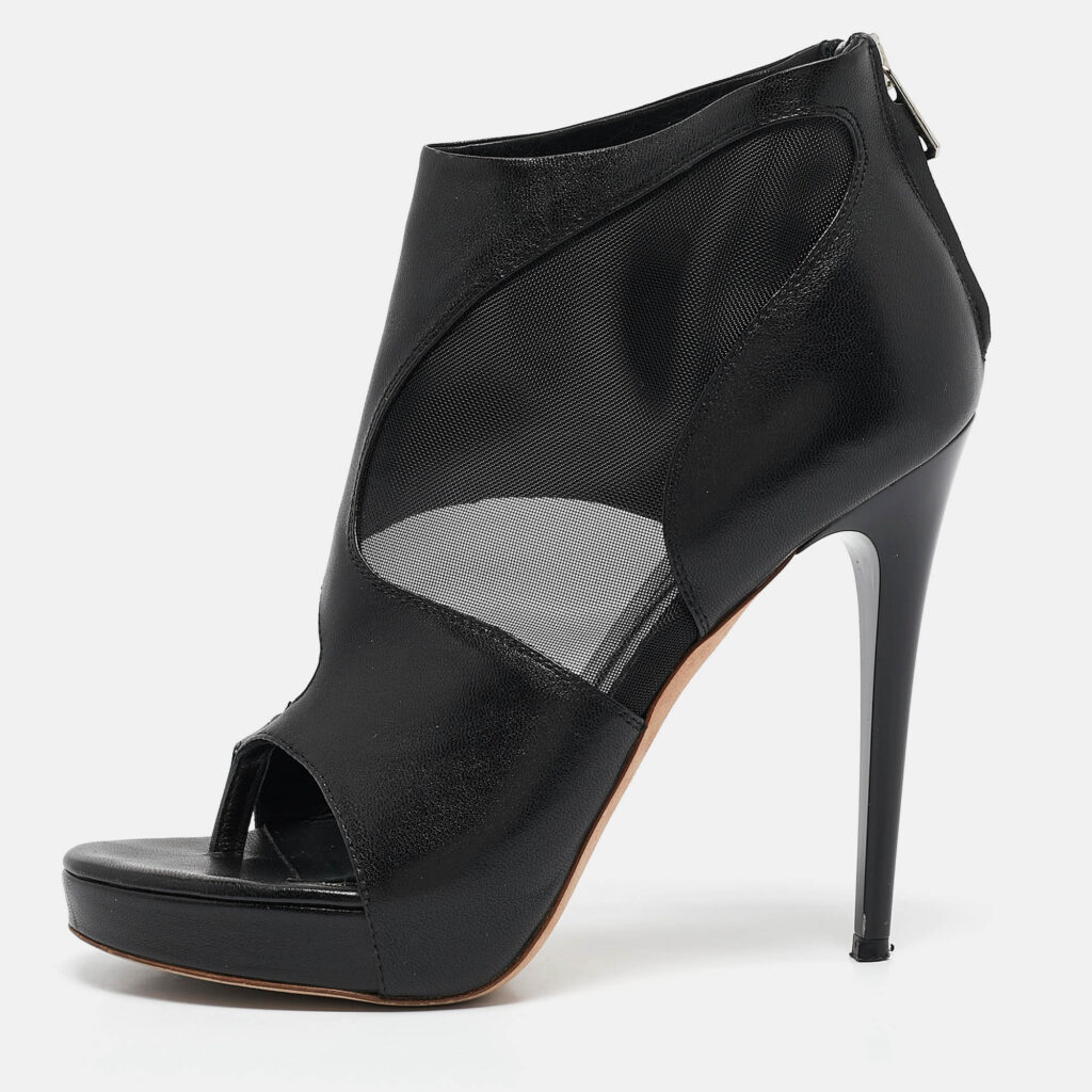 Alexander McQueen Black Leather and Mesh Ankle Length Boots Size 37
