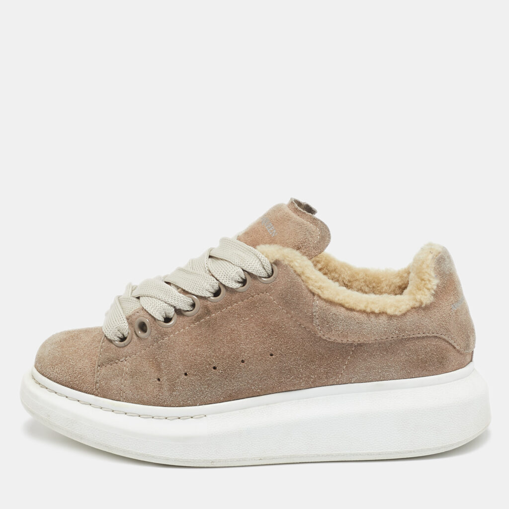 Alexander McQueen Beige Shearling and Suede Oversized Low Top Sneakers Size 35