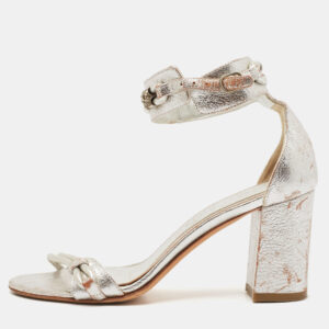 Alexander McQueen Silver Leather Ankle Strap Sandals Size 37