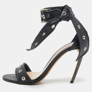 Alexander McQueen Black Leather Lana Razor Ankle Strap Sandals Size 39.5