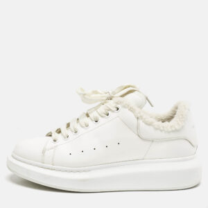 Alexander McQueen White Fur and  Leather Oversized  Sneakers Size 40