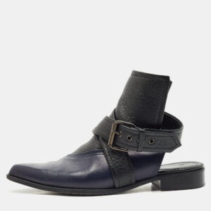 Alexander McQueen Black/Blue Leather Grace Ankle Length Boots Size 38