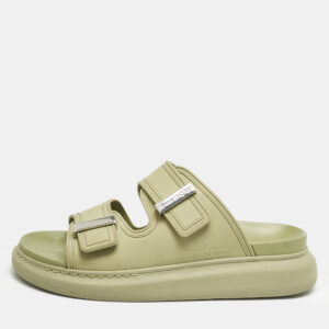 Alexander McQueen Green Rubber Logo Embossed Slide Sandals Size 40