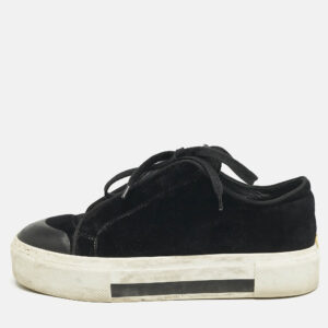 Alexander McQueen Black Velvet and Leather Lace Low Top Sneakers Size 38