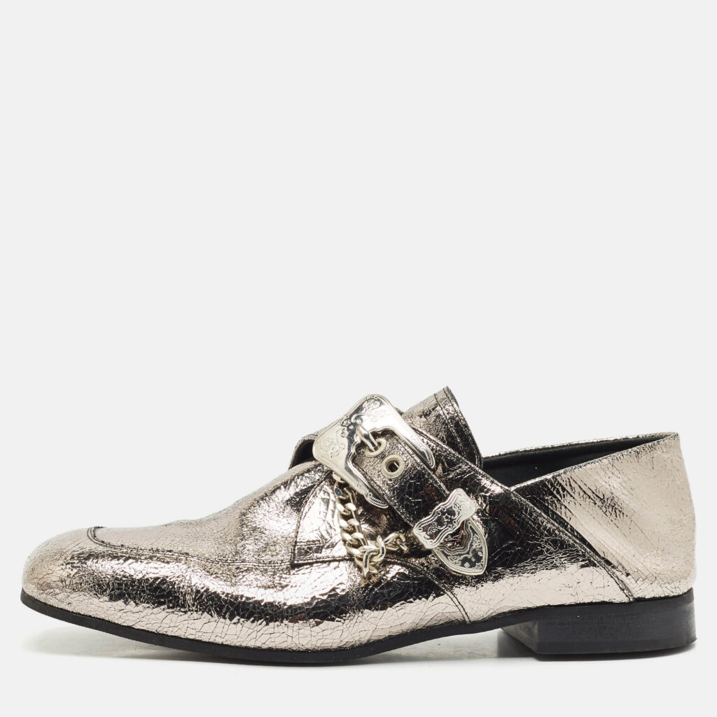 luxury-women-alexander-mcqueen-used-shoes-p1165269-011.jpg Alexander McQueen Silver Leather Foldable Loafers Size 39