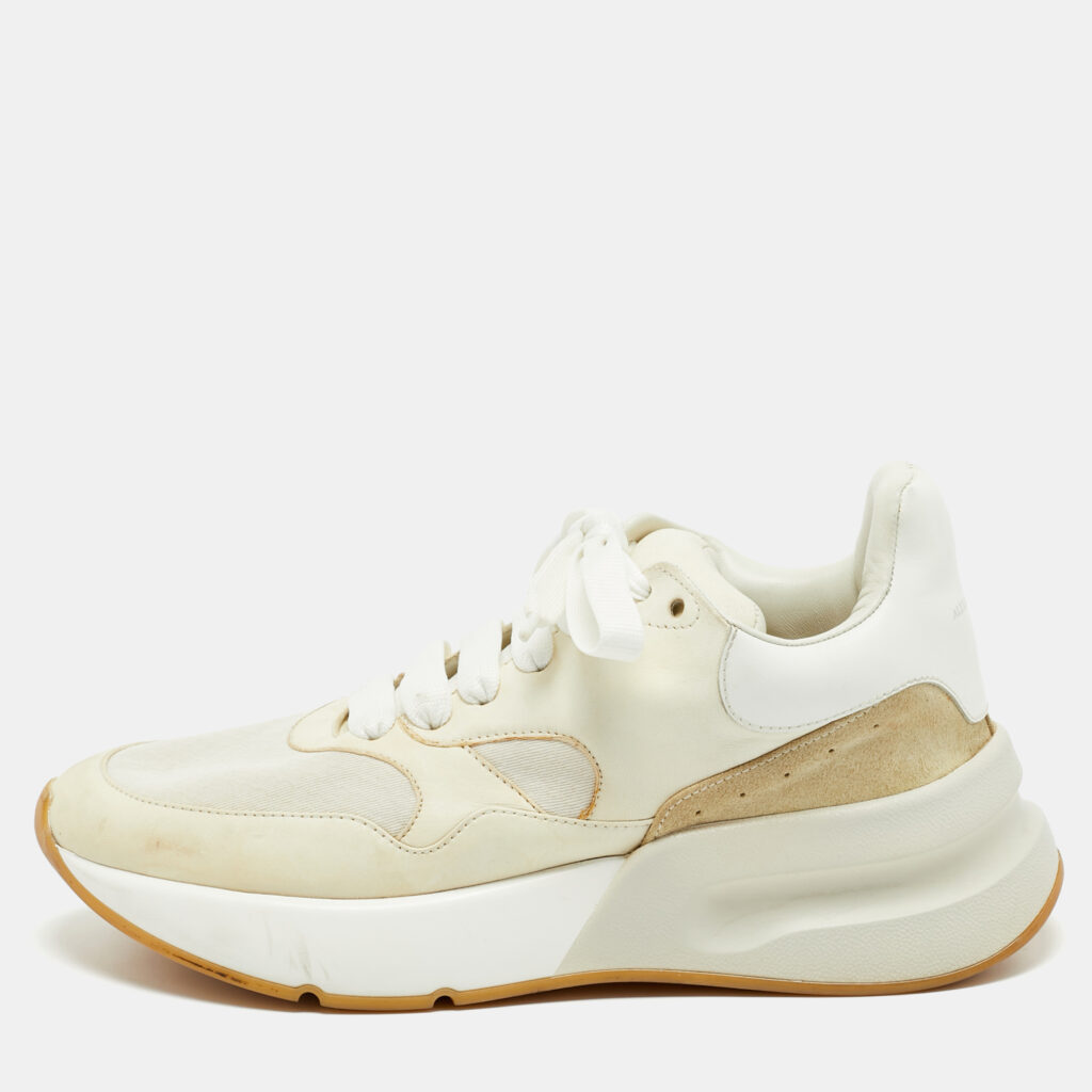 luxury-women-alexander-mcqueen-used-shoes-p1165911-001.jpg Alexander McQueen Cream/Off White Leather and Fabric Oversized Runner Sneakers Size 40