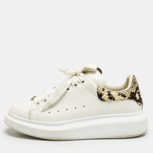 Alexander McQueen White/Beige Python Embossed Leather and Leather Oversized Sneakers Size 36