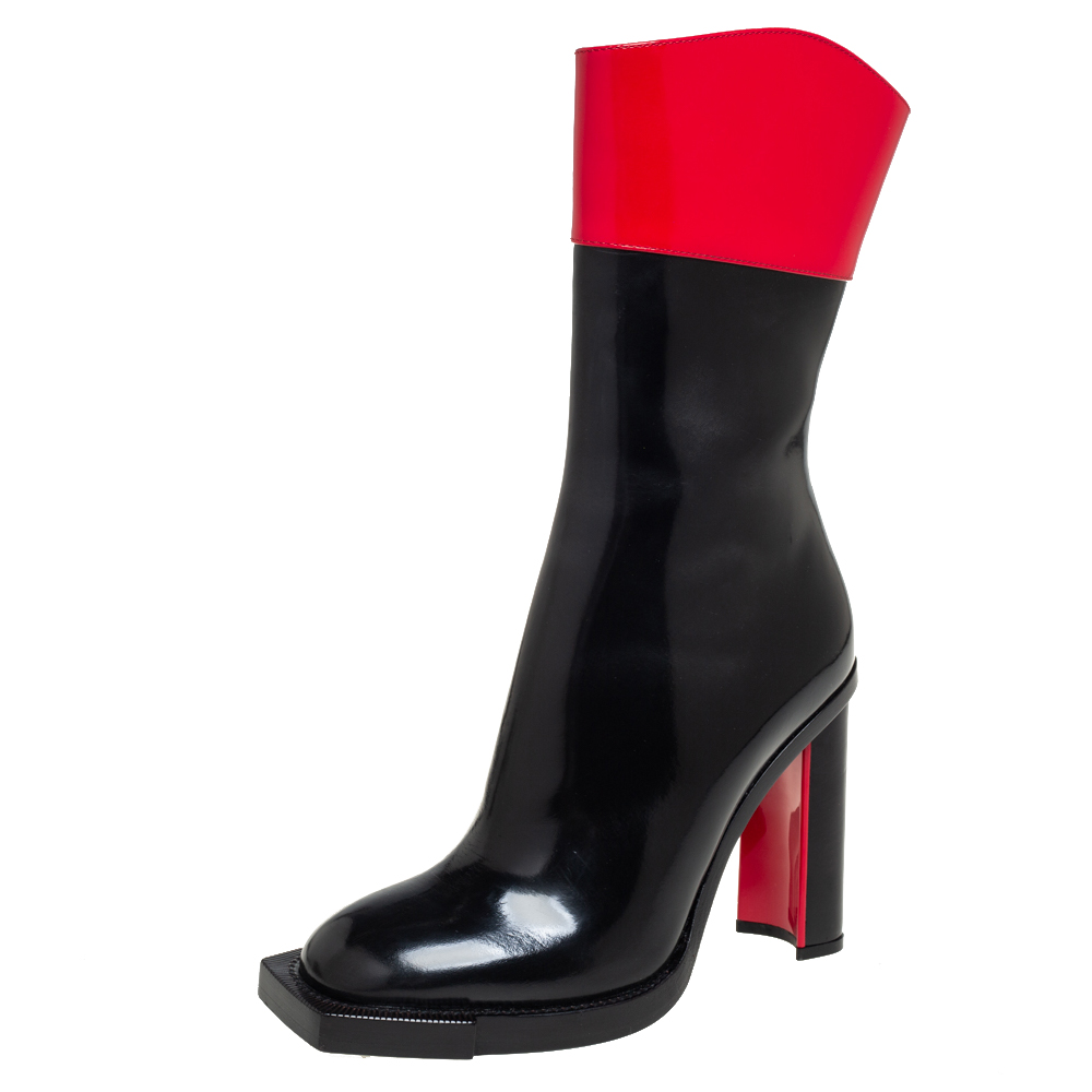 luxury-women-alexander-mcqueen-used-shoes-p452120-008 Alexander McQueen Red/Black Patent Leather Calf Length Boots Size 38.5