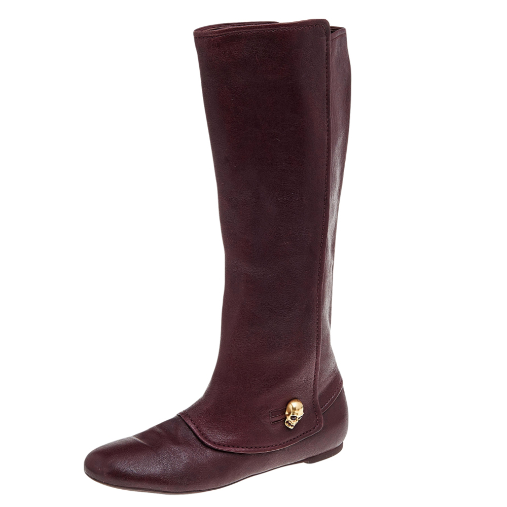 luxury-women-alexander-mcqueen-used-shoes-p562364-001-2 Alexander McQueen Brown Leather Knee Length Boots Size 40