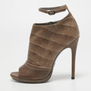 Alexander McQueen Brown Croc Embossed Leather Open Toe Ankle Boots Size 40