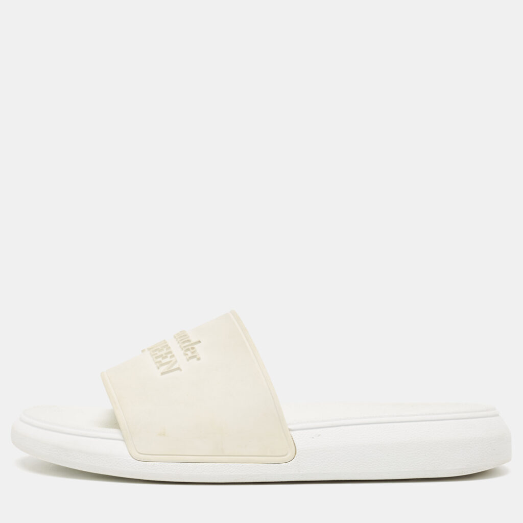 Alexander McQueen White Rubber Flat Slides Size 36