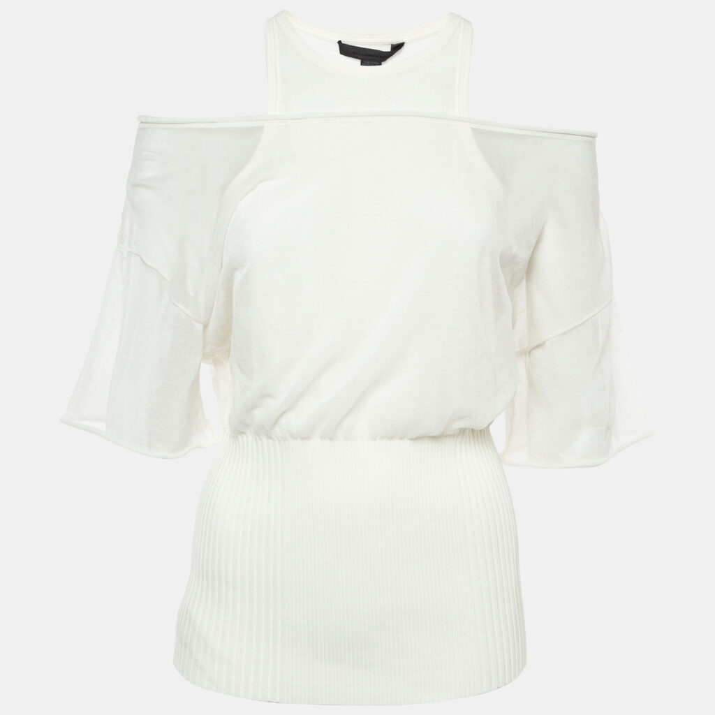 luxury-women-alexander-wang-new-clothes-p918870-001 Alexander Wang Off-White Cotton knit Sheer Overlay Top L