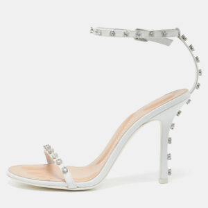 Alexander Wang White Leather Crystal Embellished Nicki Sandals Size 40