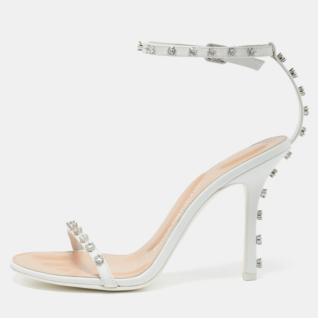 Alexander Wang White Leather Crystal Embellished Nicki Sandals Size 40