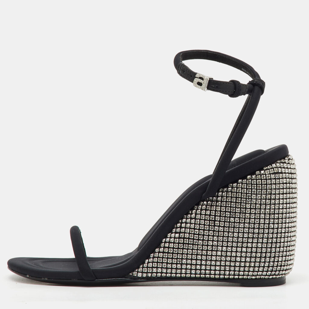 luxury-women-alexander-wang-new-shoes-p1149669-009 Alexander Wang Dahlia Black Satin Crystal Ankle Strap Wedge Sandals Size 37
