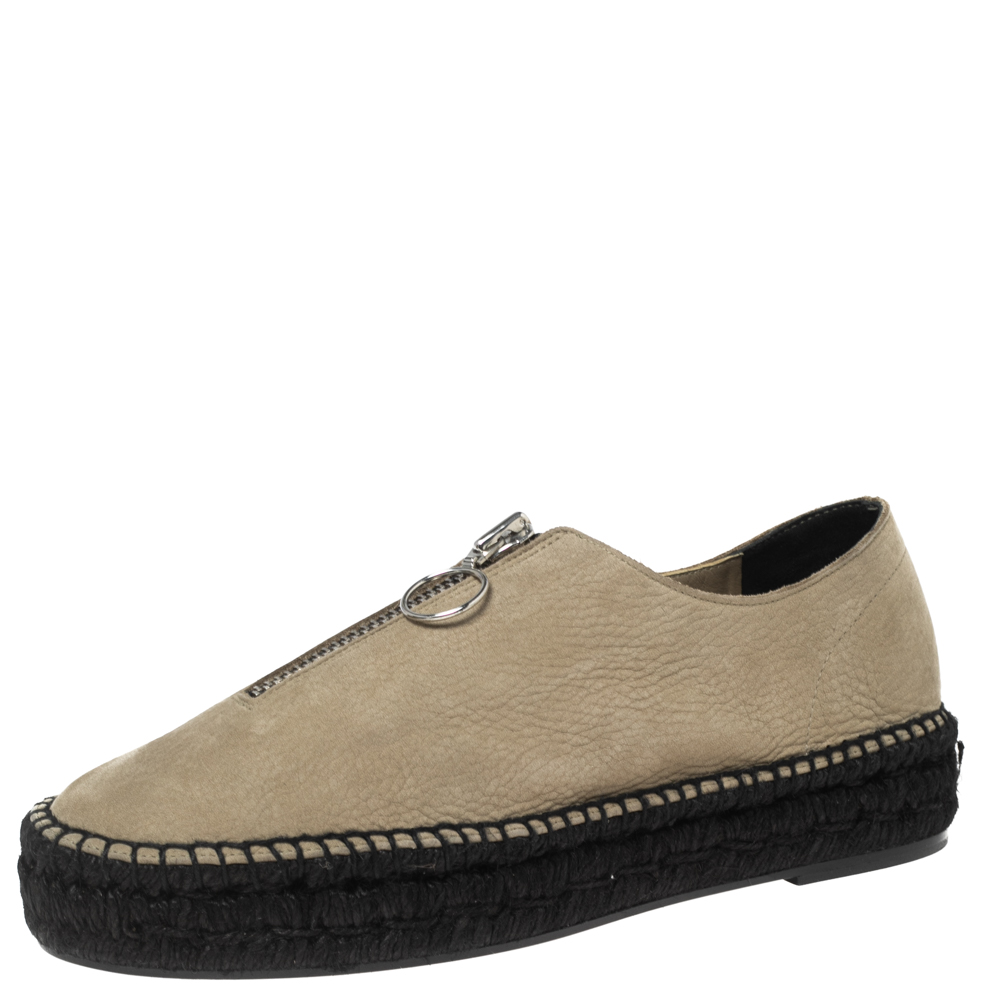 luxury-women-alexander-wang-new-shoes-p581751-006-2 Alexander Wang Khaki Green Leather Devon Front Zip Flat Espadrilles Size 40