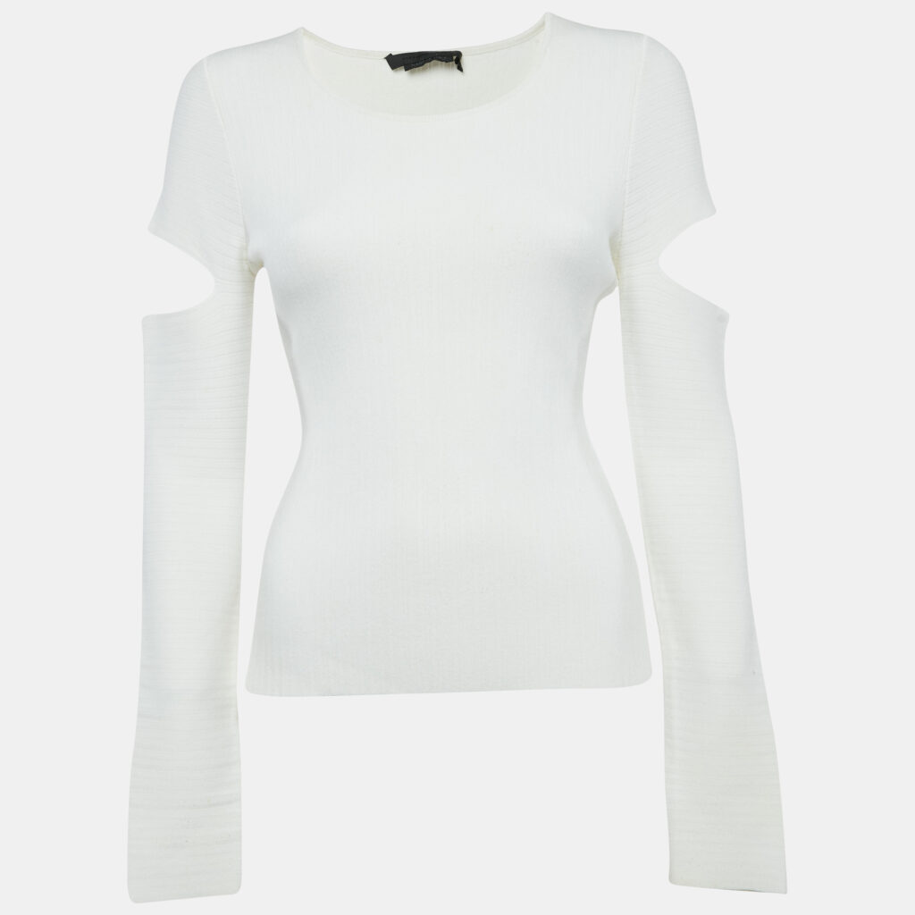 Alexander McQueen Off-White Jersey Cold Shoulder Top M