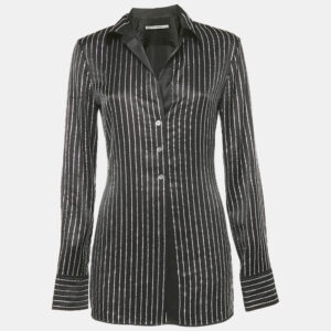 Alexander Wang  Black Embellished Striped Silk Satin Shirt S