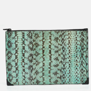 Alexander Wang Black Green Watersnake and Leather Zip Clutch