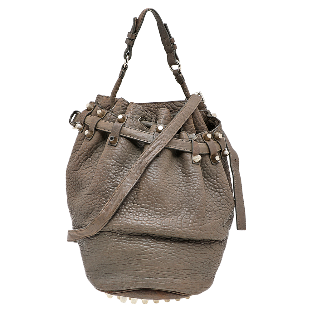 luxury-women-alexander-wang-used-handbags-p519263-003-2 Alexander Wang Grey Textured Leather Diego Bucket Bag