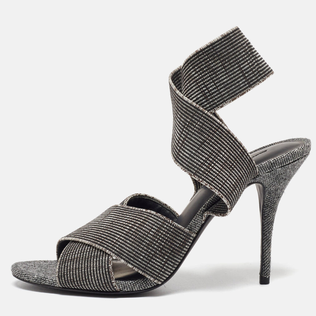 Alexander Wang Grey/Black Canvas Ankle Wrap Sandals Size 37