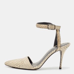 alexander wang beige/black snakeskin leather ankle strap pumps size 38
