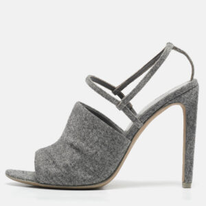 Alexander Wang Grey Wool Fabric Maryna Peep Toe Slingback Sandals Size 38