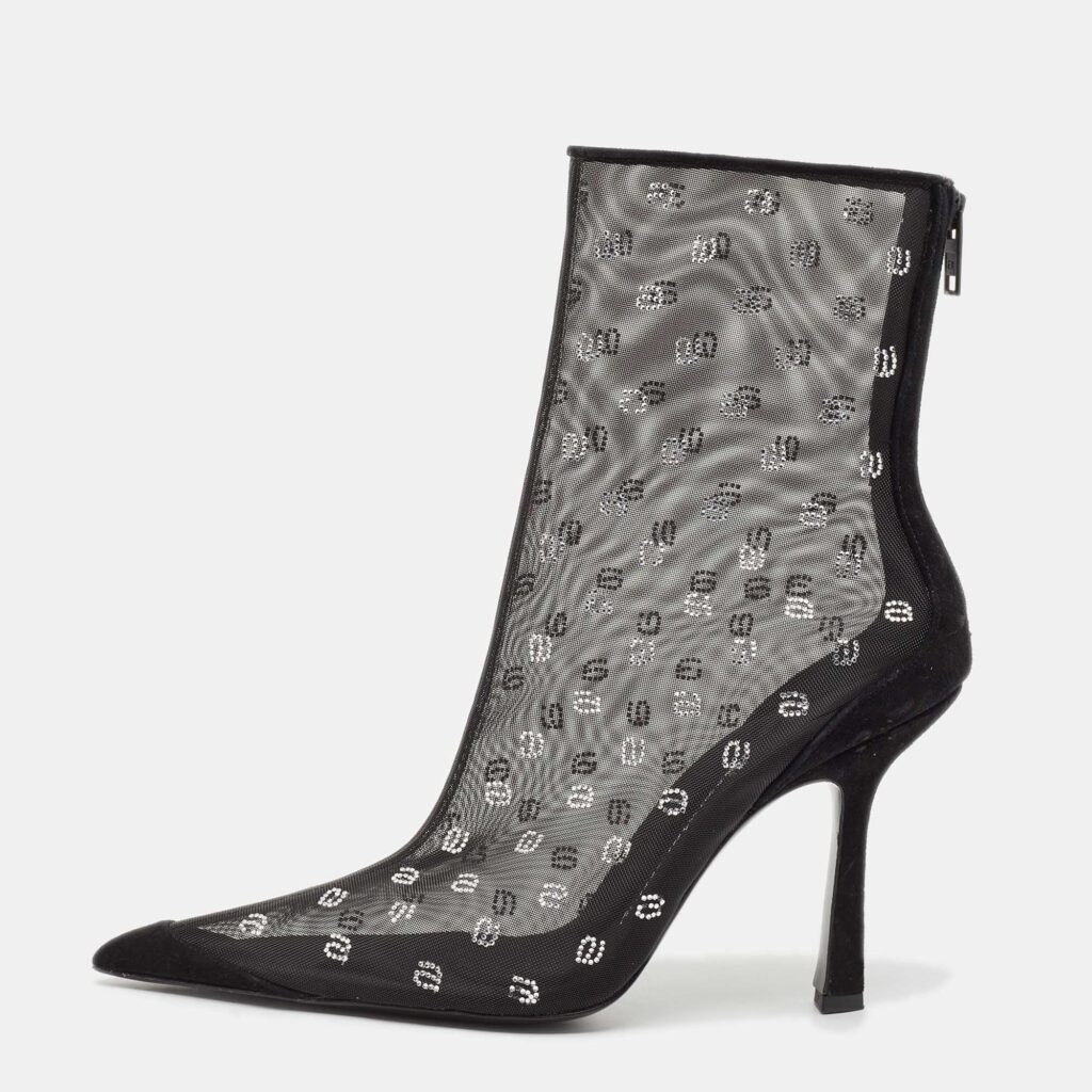 Alexander Wang Black Mesh and Suede Delphine Ankle Boots Size 41