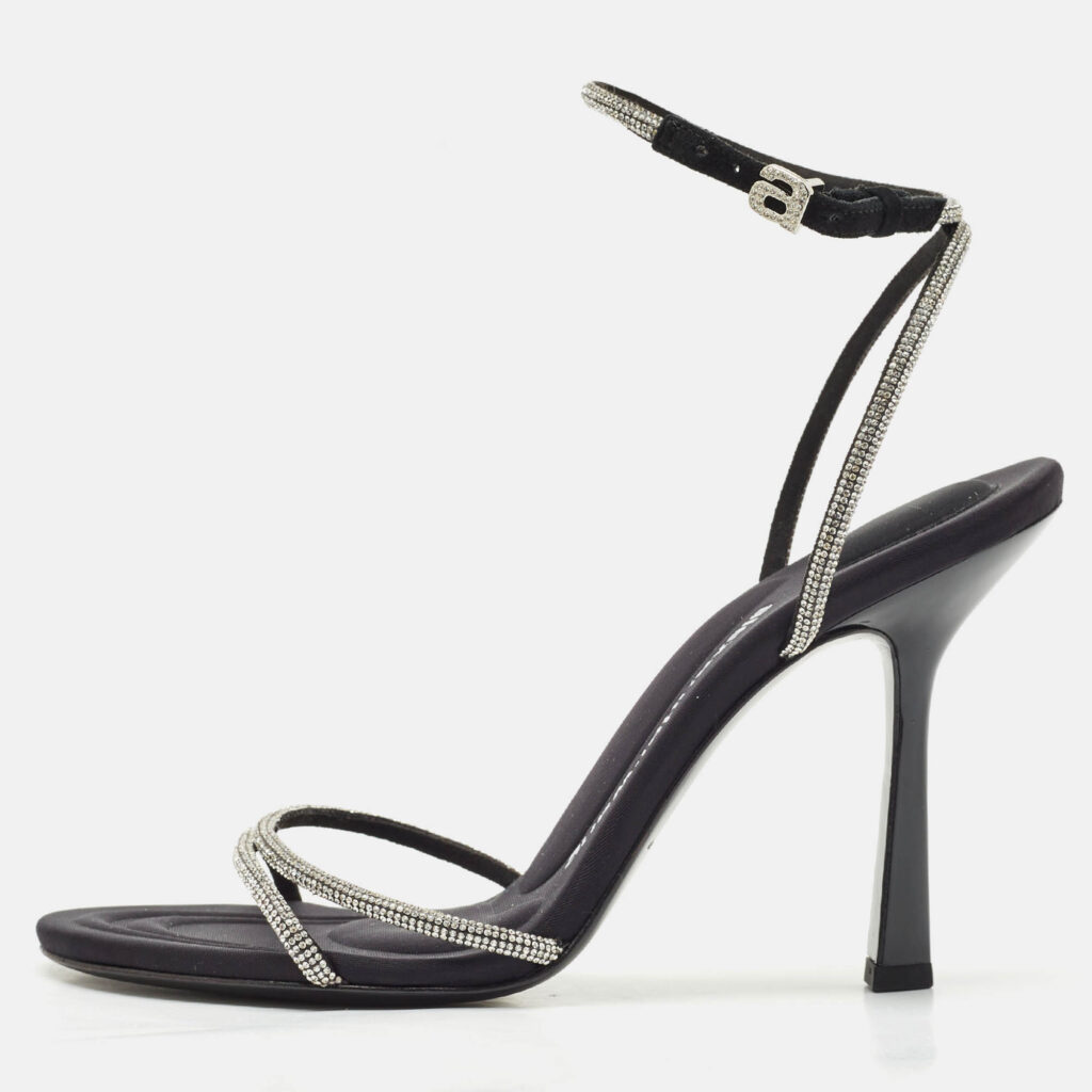 luxury-women-alexander-wang-used-shoes-p1152979-010 Alexander Wang Black Suede Crystal Embellished Dahlia Sandals Size 38