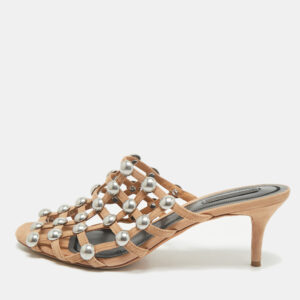 Alexander Wang Nude Suede Sadie Studded Caged Mule Sandals Size 39