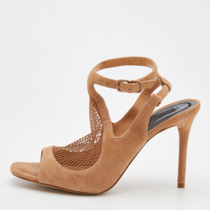 Alexander Wang Beige Suede and Fishnet Piper Ankle Strap Sandals Size 37.5