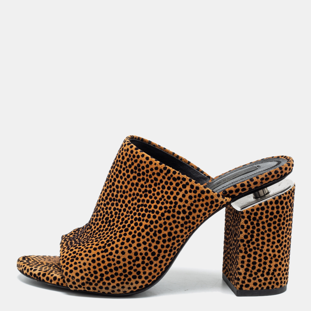 luxury-women-alexander-wang-used-shoes-p687954-001-1 Alexander Wang Brown/Black Animal Print Suede Avery Block Heel Mules Size 38