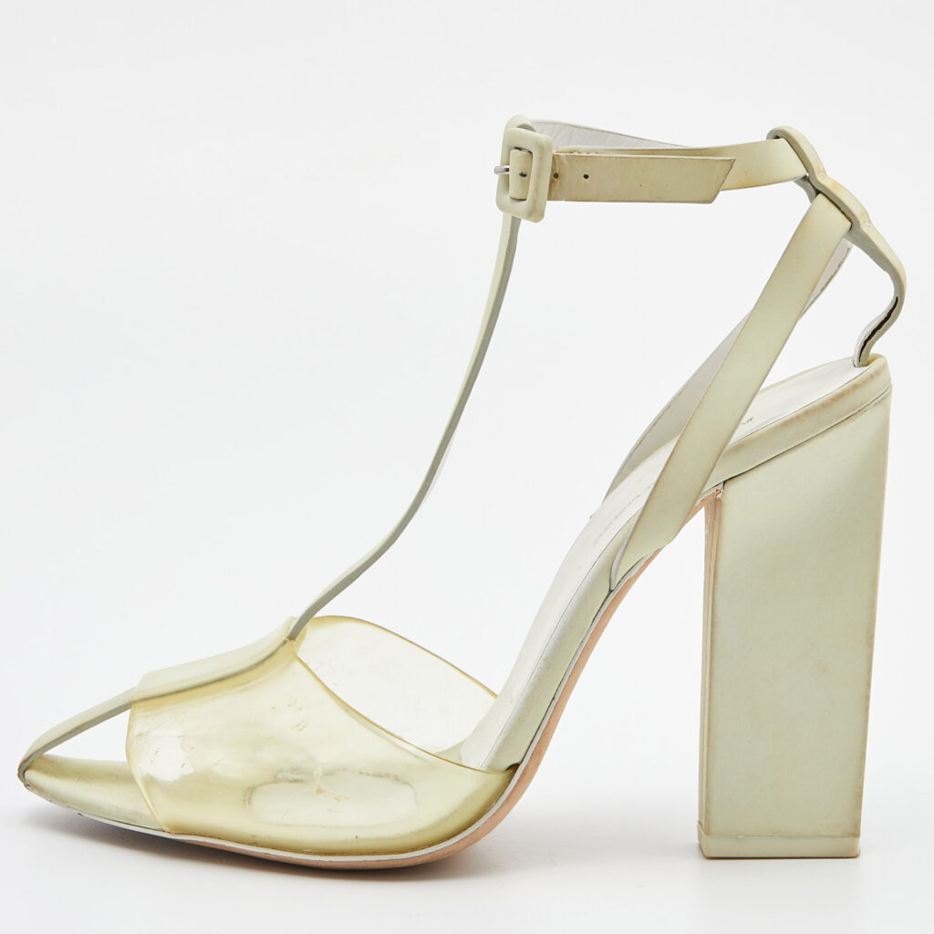 luxury-women-alexander-wang-used-shoes-p828787-001 Alexander Wang Light Yellow Leather and PVC T-Bar Ankle Strap Pumps Size 38