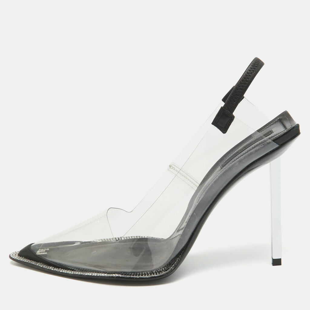 Alexander Wang Black/Transparent PVC and Leather Slingback Pumps Size 39