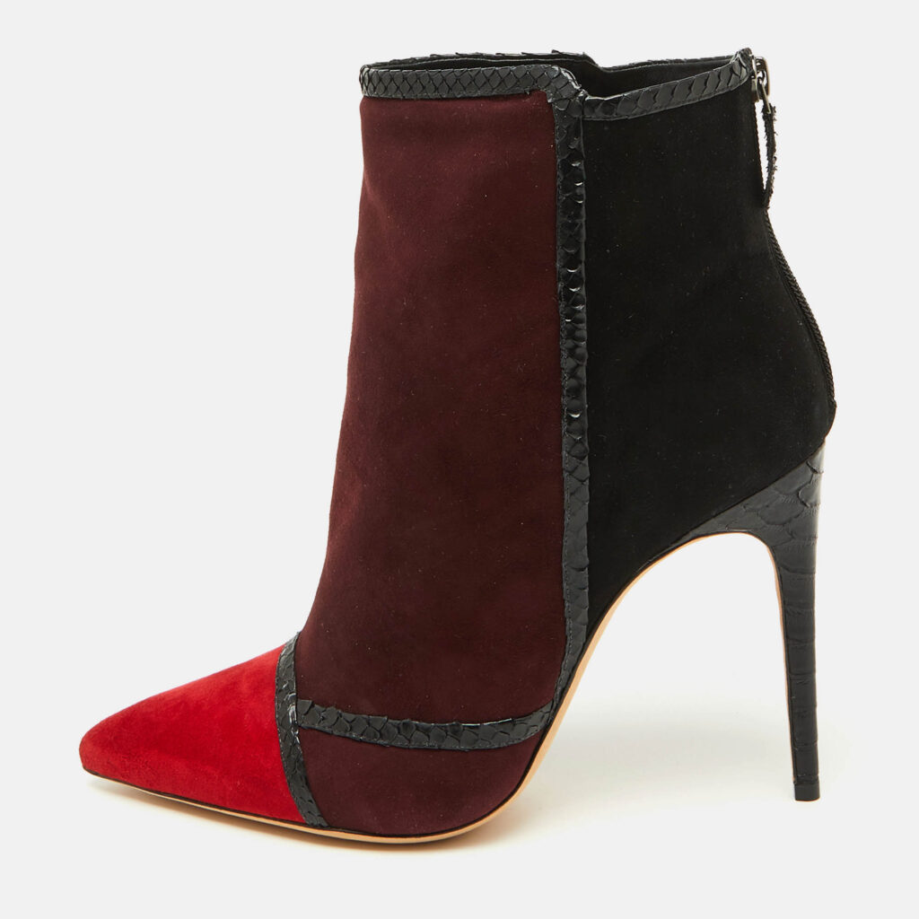 Alexandre Birman Multicolor Suede and Snakeskin Pointed Toe Ankle Length Boots Size 41