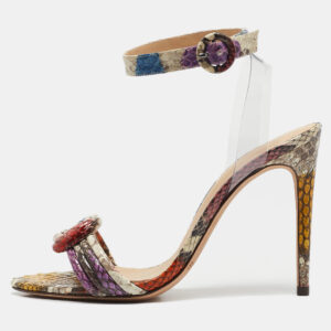 Alexandre Birman Multicolor PVC and Python Embossed Leather Ankle Strap Sandals Size 37