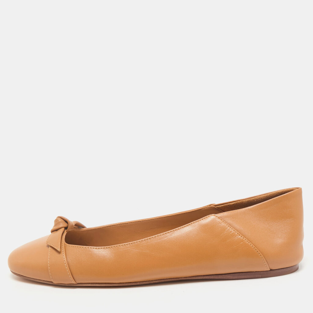 luxury-women-alexandre-birman-new-shoes-p1156488-009 Alexandre Birman Tan Leather Clarita Collapsible Ballet Flats Size 41