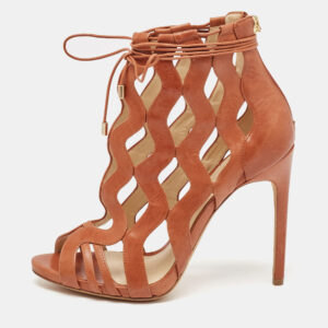 Alexandre Birman Brown Cut-Out Leather Loretta Cage Ankle Boots Size 37