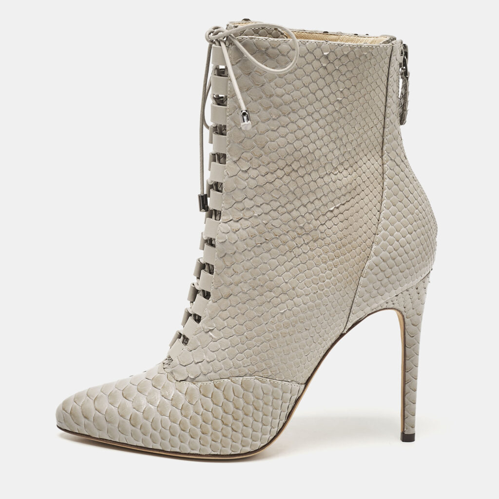 Alexandre Birman Grey Python Leather Ankle Length Boots Size 37.5