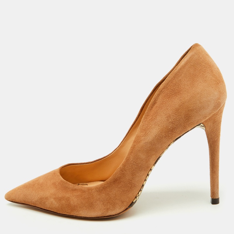 luxury-women-alexandre-birman-used-shoes-p1154263-1747377476-011 Alexandre Birman Beige Suede Pointed Toe Pumps Size 37.5