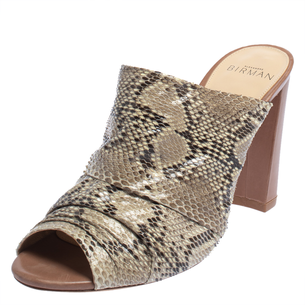 luxury-women-alexandre-birman-used-shoes-p424694-003 Alexandre Birman Two Tone Python Mules Size 38