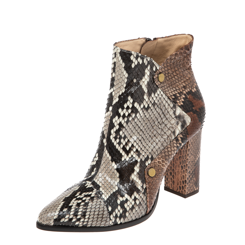 luxury-women-alexandre-birman-used-shoes-p533662-005-2 Alexandre Birman White-Brown Python Leather Ankle Boots Size 37