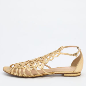 Alexandre Birman Gold Leather Strappy Flat Sandals Size 38